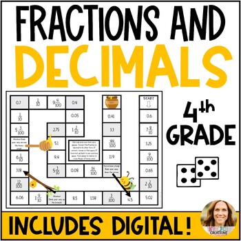 Preview of Fraction and Decimal Printable and Digital 4th Grade  Math Game | 4.NF.C.6