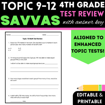 Preview of 4th Grade Topics 9-12 CA Savvas/enVision Test Review Bundle