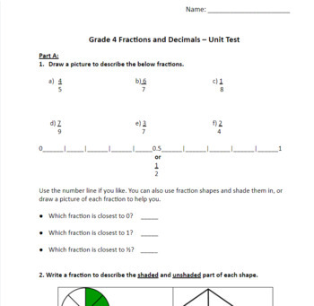 Preview of Fraction and Decimal Unit Test - Fraction Assessment