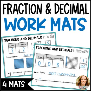 Preview of Fractions and Decimals Math Work Mats with Visual Models and Number Lines