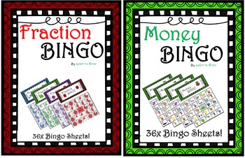 Preview of Fraction and Money Bingo!!! 2 sets of 36x sheets!