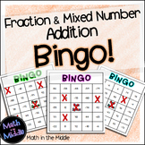 Fraction and Mixed Number Addition Math Bingo - Math Review Game