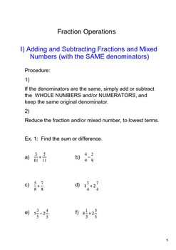 Preview of Fraction and Mixed Number Operations
