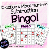 Fraction and Mixed Number Subtraction Math Bingo - Math Re