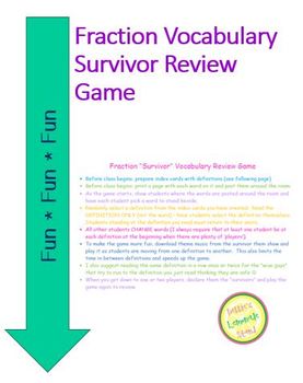 Preview of Fraction and Rational Number Vocabulary Survivor Review Game