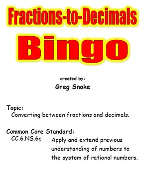 Preview of Fractions-to-Decimals Bingo Notebook Accompaniment