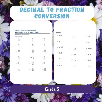 Preview of Fraction to Decimal Conversion Worksheets: Various Denominators