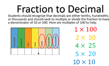 Preview of Fraction to Decimal Conversion (equivalent fractions)