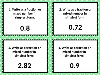 Preview of Fraction to Decimal & Decimal to Fraction Task Cards