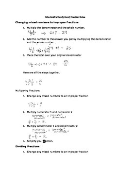 Preview of Fraction to Decimal to Percent Notes