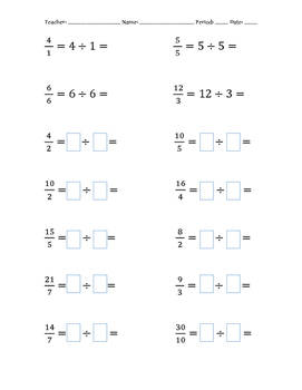 fraction to division worksheet by my math tool box tpt