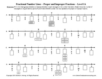 Preview of Fractional Number Lines - Fractions - Find Missing Values - Level 1 - FREE