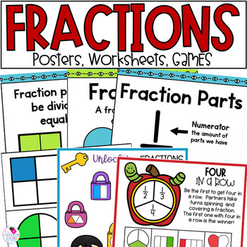 Preview of Fractions 1st Grade Math - Worksheets Games Posters