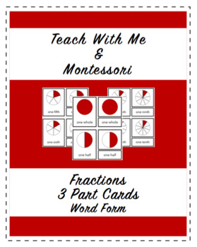 Montessori Three Part Card set Fractions Match Cards for Learning Center 