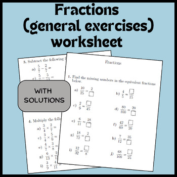 Preview of Fractions (general exercises) worksheet (with solutions)