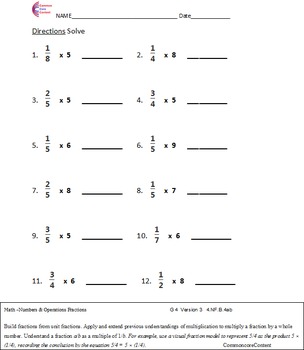 Fractions 4.NF. ALL STANDARDS Fourth Grade Common Core ...