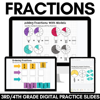 Preview of 3rd & 4th Grade Fractions Review Activities Digital Math Center Resource No Prep