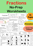 Fractions Activities Worksheets - Equal Parts, Halves, Thi