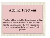 Fractions: Adding & Subtraction Lessons with Assessments