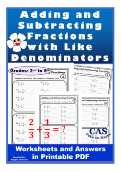 Preview of Fractions - Adding and Subtracting Fractions with Like Denominators