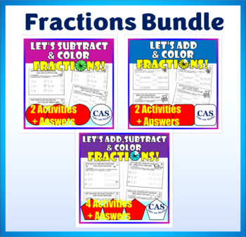 Preview of Fractions | Adding and Subtracting Like Fractions | Coloring + Answers | Bundle