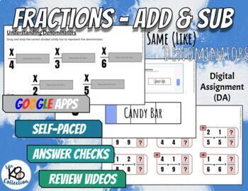 Preview of Fractions - Adding and Subtracting Same Denominator - Digital Assignment