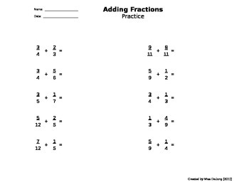 Preview of Fractions: Adding with Unlike Denominators - self-generating worksheet