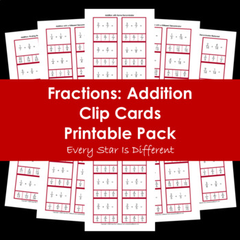 Preview of Fractions: Addition Clip Cards Printable Pack