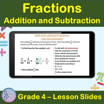 Preview of Fractions Addition and Subtraction | 4th Grade PowerPoint Lesson Slides