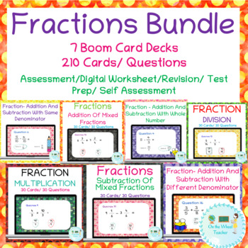 Preview of Summer Review Bundle Fractions Boom Cards For Distance Learning