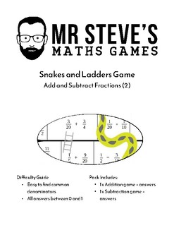 Preview of Fractions Addition and Subtraction Snakes and Ladders game year 5, 6, 7, 8, 9