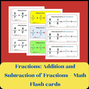 Preview of Fractions: Addition and Subtraction of Fractions – Math Flash cards