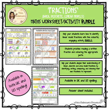 Preview of Fractions~ Area, Discrete and Linear Model Maths Activity/Worksheets Bundle