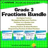 Fractions BUNDLE - 10 worksheets - Grade 3 - color & b/w - CCSS