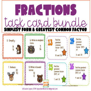 Preview of Fractions BUNDLE Simplest Form & GCF Task Card Sets