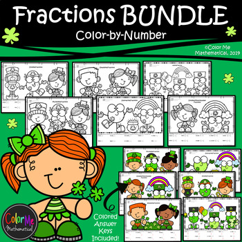 Preview of Fractions BUNDLE!! | St. Patrick's Day | Color-by-Number Worksheets