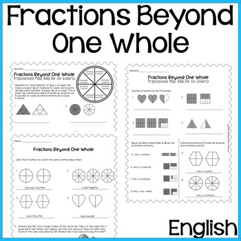 Preview of Fractions Beyond one Whole in ENGLISH (TEK 2.3C)