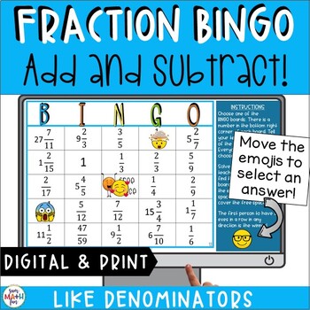 Preview of Fractions Bingo Fun | Add and Subtract Fractions with Like Denominators