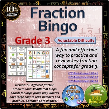 Preview of Math Game - Fraction Bingo - Grade 3