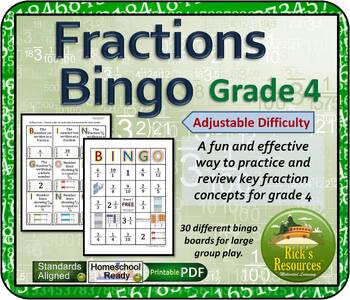Preview of Math Game - Fraction Bingo - Grade 4
