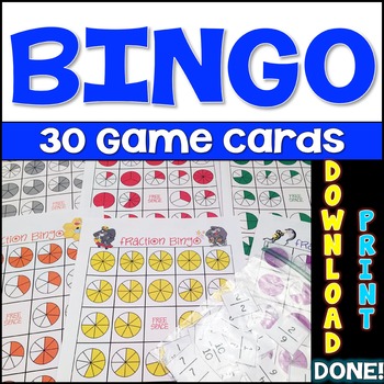 Preview of Fractions Bingo Game with 30 Game Cards | End of the Year Fractions Review Game