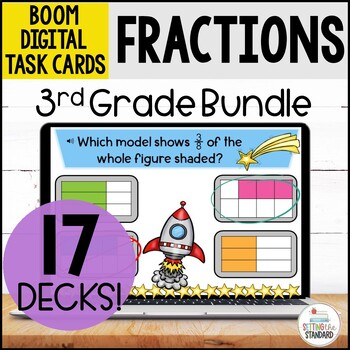 Preview of Fractions 3rd Grade Math Boom Cards for Fraction Review Bundle