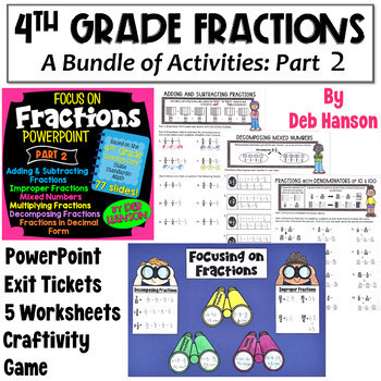 Preview of Fractions Bundle for 4th Grade: Part 2 with Operations, Decomposing, & Decimals
