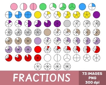 Preview of Fractions Bundle Clip Art, 73 Circle Fractions, Math Clipart, Commercial Use