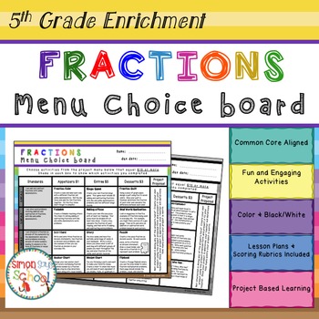 Preview of Fractions Enrichment Projects Choice Board - 5th Grade – Distance Learning