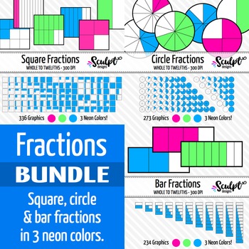 Preview of Fractions Clip Art Bundle ~ Neon Colors