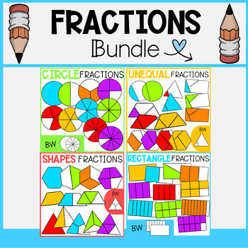 Preview of Fractions Clip Art Bundle | Rectangle, Circle, Unequal Fractions