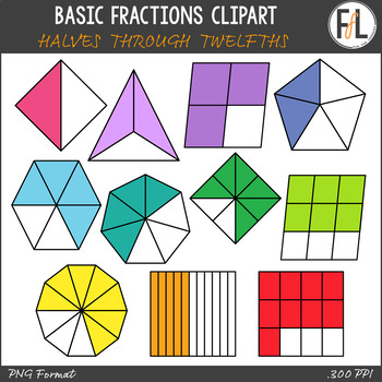 Preview of Fractions Clipart - Basic Fractions, through Twelfths - Set 1