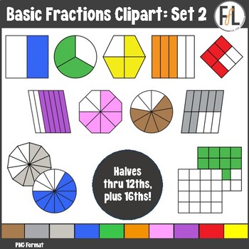 Preview of Fractions Clipart - Basic Fractions, through Twelfths - Set 2 