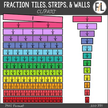 Preview of Fractions Clipart - FRACTION TILES, FRACTION STRIPS, FRACTION WALLS
